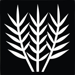 Stylized white palm branches on black background simple graphic design element