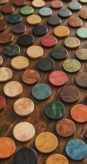 Colorful Wooden Discs on Wood.