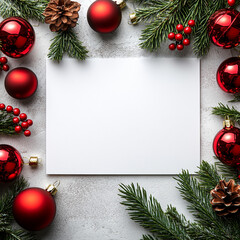 Festive Christmas Blank Paper Background with Decorations. ai generated