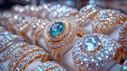 Obraz premium Close-up view of rings with precious stones on display