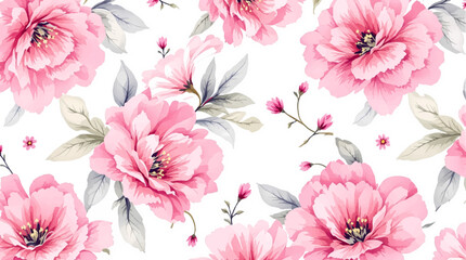 Watercolor background pattern pink flowers on white background, Pink pions watercolor on the white background