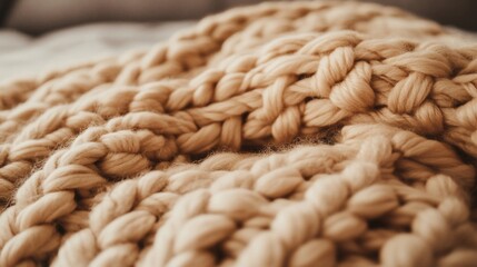 Textured Beige Knit Blanket Close-Up Photography