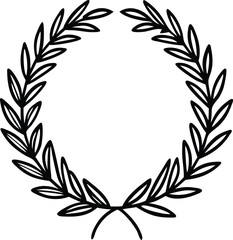 Simple black and white circular laurel wreath design element