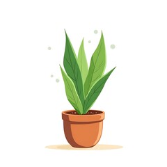 Fototapeta premium Potted plant, green foliage, leafy houseplant, terracotta pot, indoor gardening, nature illustration.