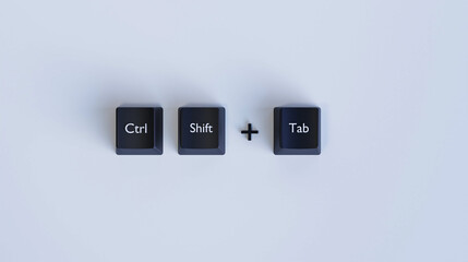 Fototapeta premium Keyboard Shortcut Ctrl Shift Tab – Navigate Browser Tabs Backward – 3D Key Concept Illustration