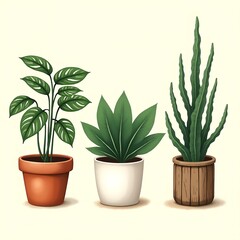 Fototapeta premium Potted plant, green foliage, leafy houseplant, terracotta pot, indoor gardening, nature illustration.