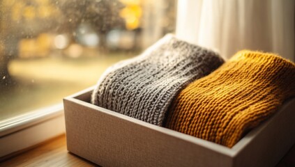 Cozy Knit Scarves with Autumn Window.