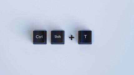 3D Render of Keyboard Shortcut Ctrl + Shift + T on Minimal Background – Tech Concept Illustration