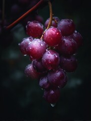 Close up of ripe purple grapes on the vine for healthy eating