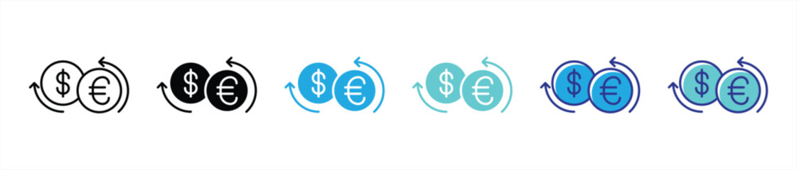 Currency exchange Icon set. A visual representation of seamless Dollar-Euro financial transactions and global cashflow thin line and color style icon symbol sign. vector illustration