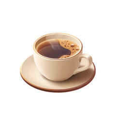 Obraz premium A steaming cup of coffee on a simple saucer, set against a soft, blurred background suggesting a cozy caf? ambiance