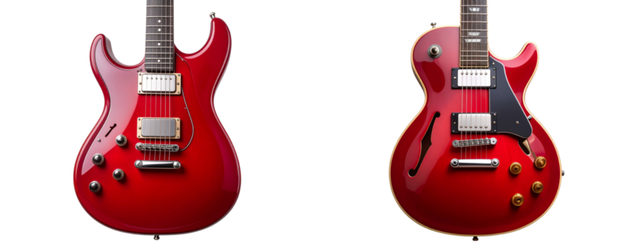 Stylish red electric guitar with sleek contours chrome hardware  and high transparent background PNG - Powered by Adobe