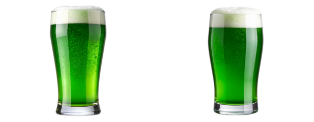  Tall Glass of Green Beer with Foamy Head Isolated on Transparent Background PNG