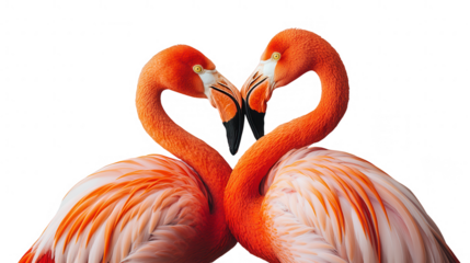 Two Flamingos Forming a Heart Shape with Heads on PNG transparent background