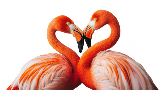 Two Flamingos Forming a Heart Shape with Heads on PNG transparent background