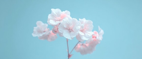 Fototapeta premium Delicate Pale Pink Flowers on Light Blue Background