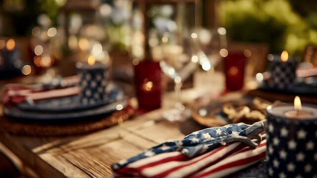 Patriotic table setting with candles and decorations