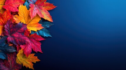 Autumn Leaves on a Deep Blue Background