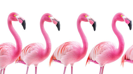 Beautiful Pink Flamingos in a Row with PNG transparent background