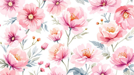 Watercolor background pattern pink flowers on white background, Pink pions watercolor on the white background