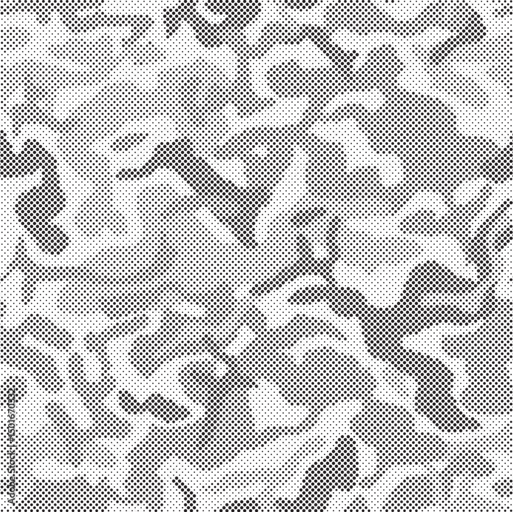 Fototapete abstract halftone seamless camouflage pattern. repeating digital dotted hexagonal camo military text