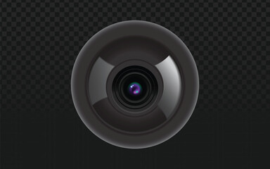 Close-up of a realistic 3D camera lens with vibrant reflections, perfect for photography, technology, and surveillance design.