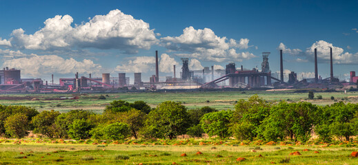 Industrial factory near Johannesburg polluting the environment, South Africa, furnace with smoke