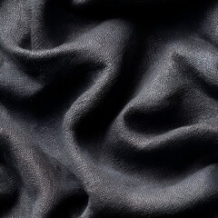 Detailed view presents charcoal, textured fabric with subtle organic design and flowing draping.