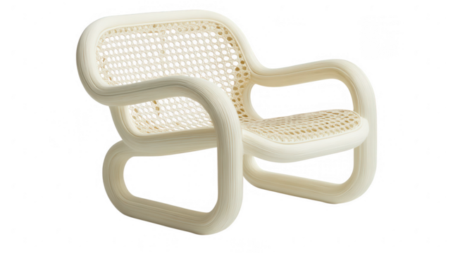 Modern white wicker chair with PNG transparent background isolated - Powered by Adobe