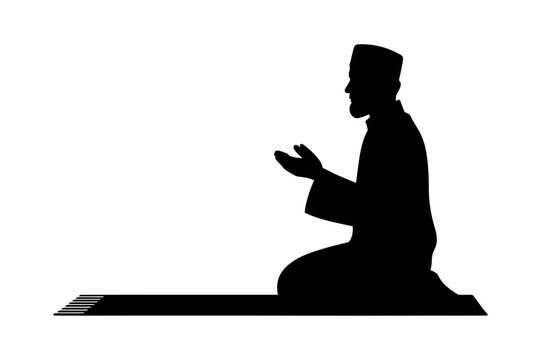 black silhouette muslim man praying on prayer rug clip art preview