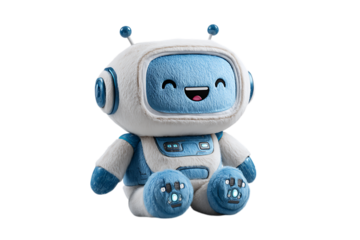 Adorable blue and white robot plush toy