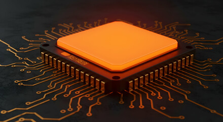 Orange Circuit and Microchip with Bright Electronic Connections