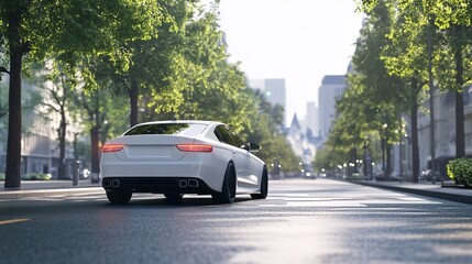 Luxury Sedan on a Tree-Lined City Street