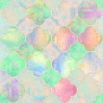 Fototapeta Watercolor gothic style clover leaf seamless pattern