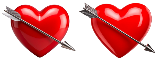 3D Red Heart Pierced by Arrow Isolated on Transparent Background PNG