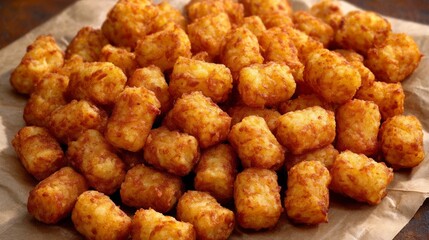 Golden crispy tater tots on parchment paper - perfectly seasoned and ready to enjoy
