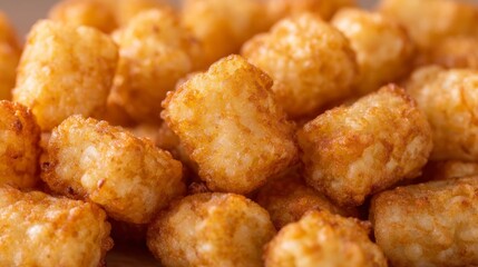 Close-up of crispy golden tater tots with delicious texture and detail
