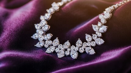 Radiant Diamond Necklace on Velvet: Luxury Jewelry Photography