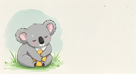 Cute Koala Bear Hugs a Cookie on Soft Pastel Background