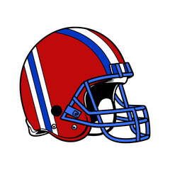 American football helmet red blue white stripes illustration