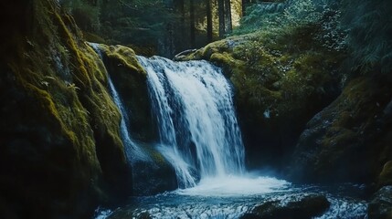 Enchanted Forest Waterfall: Serene Cascading Waters