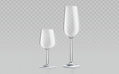 two clear, empty champagne glasses. Perfect for celebrations, events, and design projects.