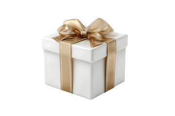 Fototapeta premium White gift box with gold ribbon and bow