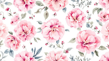 Watercolor background pattern pink flowers on white background, Pink pions watercolor on the white background