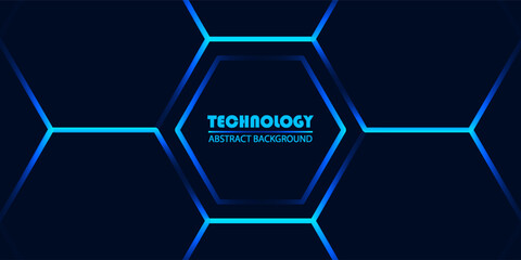Futuristic hexagonal background with glowing blue lines and modern technology text. Abstract digital design ideal for tech presentations, websites, and banners.