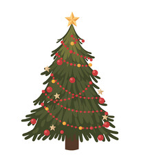Festive Christmas Tree Illustration with Decorations