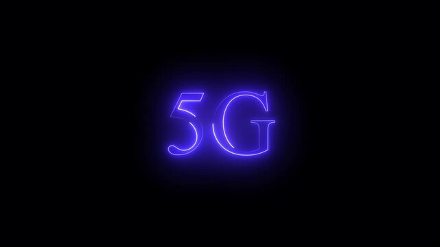 5G text neon glowing effect lines animation on black background .4k HD neon text animated motion video.