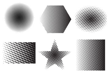 Halftone dots pattern, halftone dot circle ,star, square, frame vector. halftone patterns black. vector set. Abstract halftone monochromatic background. stock vector.