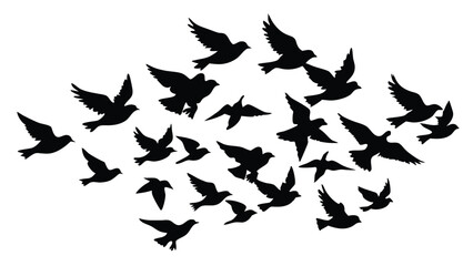 A flock of birds at sunset. Vector abstract silhouette of flying birds Pattern of sunrise and geese or ducks