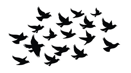 A flock of birds at sunset. Vector abstract silhouette of flying birds Pattern of sunrise and geese or ducks